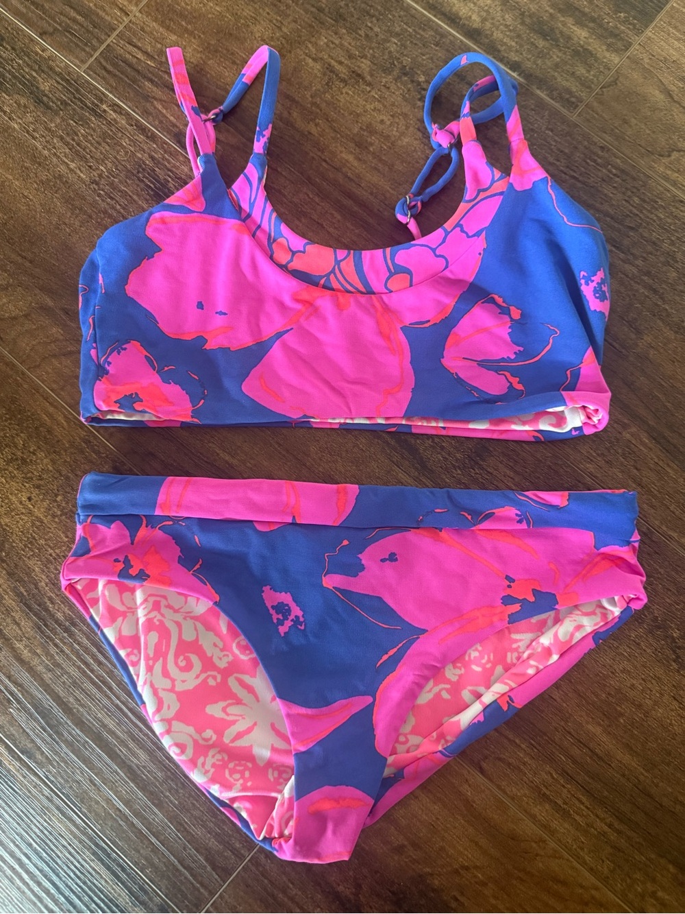 Maaji Girls Reversible Pink and Blue Floral Two-Piece Swim Set